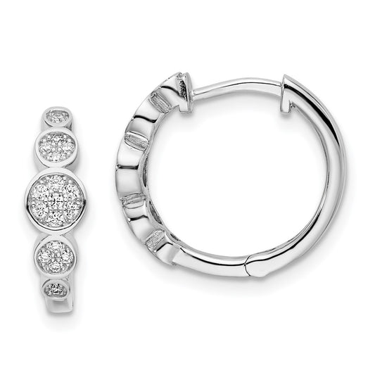 Sterling Silver Shimmer Rhodium-Plated 34 Stone Cz Pav Fancy Hinged Hoop Earrings