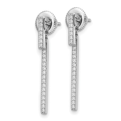 Sterling Silver Shimmer Rhodium-Plated 48 Stone Cz Post Dangle Bar Earrings