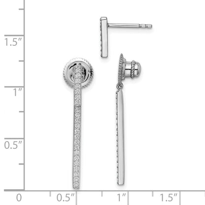 Sterling Silver Shimmer Rhodium-Plated 48 Stone Cz Post Dangle Bar Earrings