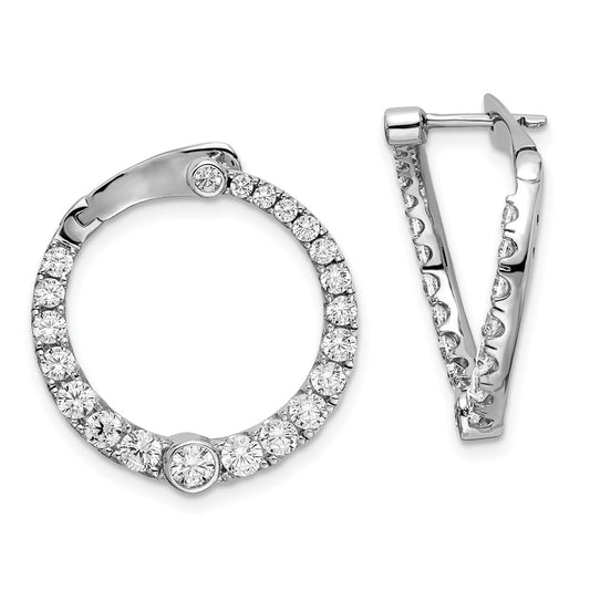 Sterling Silver Shimmer Rhodium-Plated 34 Stone Cz Front And Back Hinged Hoop Earrings
