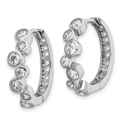 Sterling Silver Shimmer Rhodium-Plated 14 Stone Cz Bevel Set Hinged Hoop Earrings