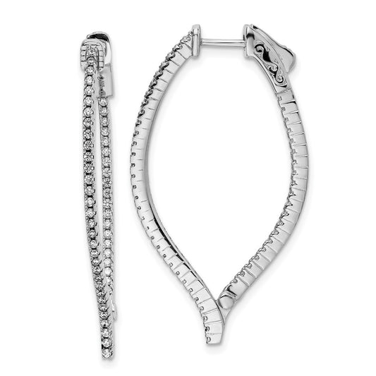 Sterling Silver Shimmer Rhodium-Plated 104 Stone 1.2mm Cz In And Out Geometric Hinged Hoop Earrings
