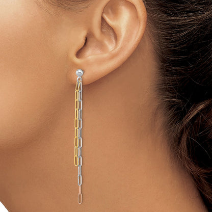 Sterling Silver Rh-Plate Rose & Yellow-Tone Paperclip Link 3-Strand Earri
