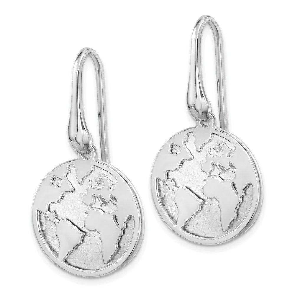 Sterling Silver Polished And Satin World Dangle Earrings