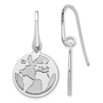 Sterling Silver Polished And Satin World Dangle Earrings