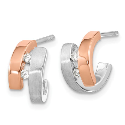 Ss/Rose Plated Sterling Silver Rhdoium-Plated Rose Gold-Plated Diamond Hoop Post Earrings