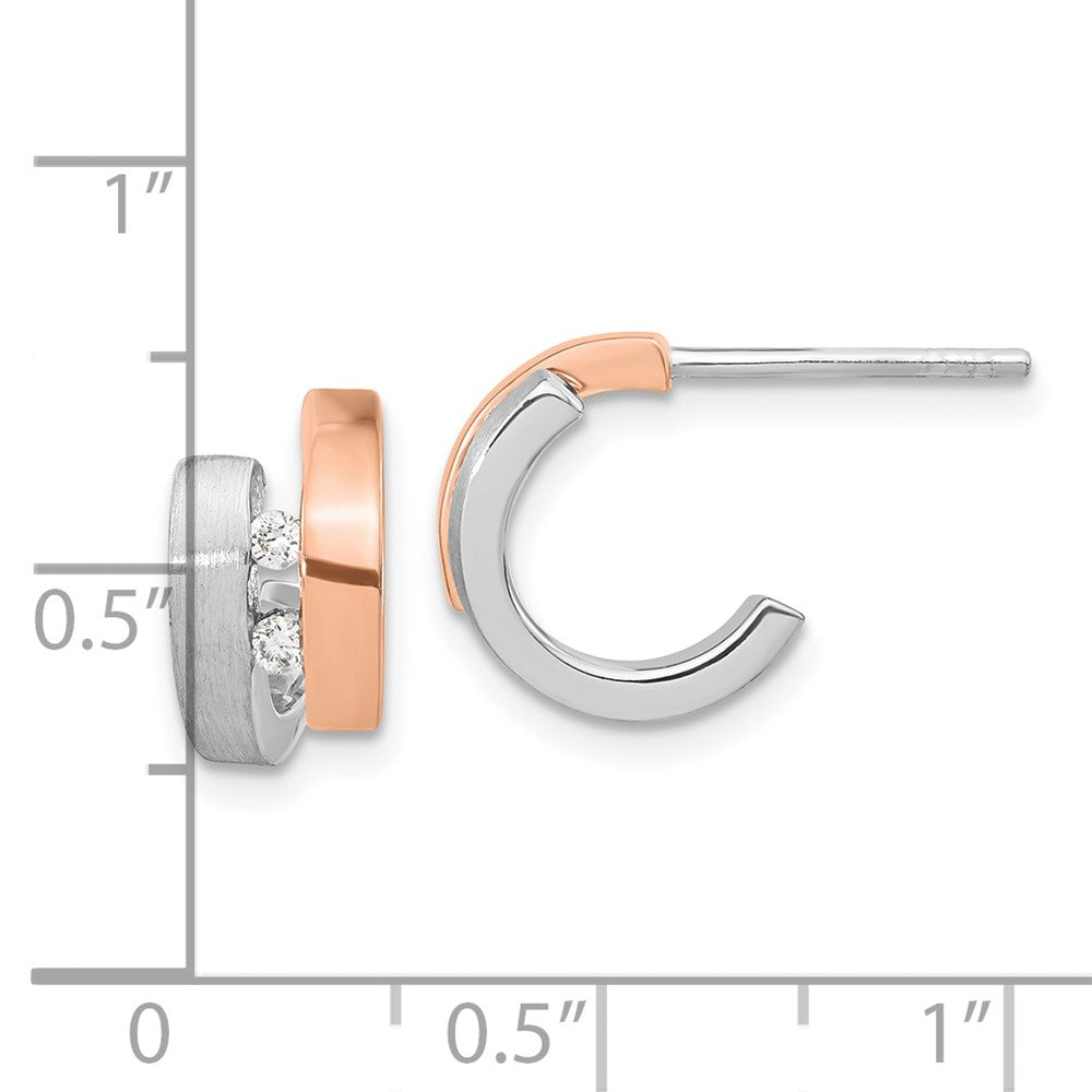 Ss/Rose Plated Sterling Silver Rhdoium-Plated Rose Gold-Plated Diamond Hoop Post Earrings