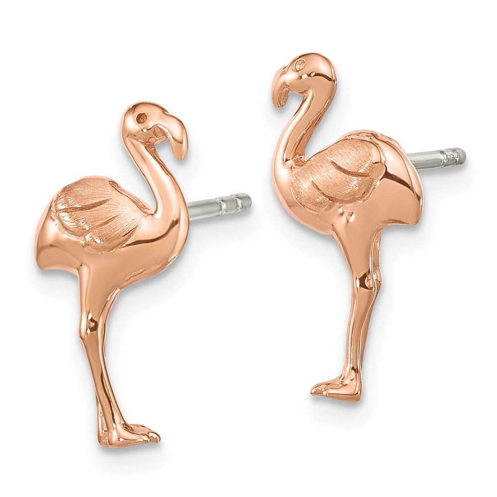 Ss/Rose Plated Sterling Silver Rose Gold-Plated Flamingo Post Earrings