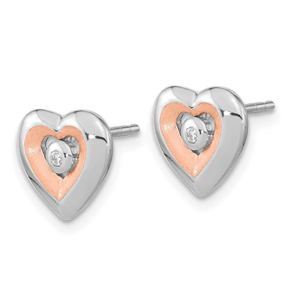 Ss/Rose Plated Sterling Silver Rh-Plated & Rose Gold-Plated Diamond Heart Post Earrings