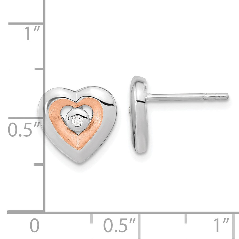 Ss/Rose Plated Sterling Silver Rh-Plated & Rose Gold-Plated Diamond Heart Post Earrings