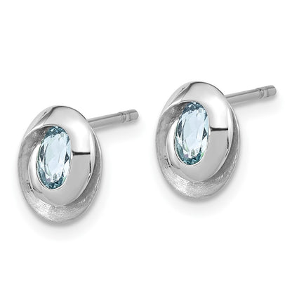 Sterling Silver Rh-Plated Sky Blue Topaz Oval Post Earrings