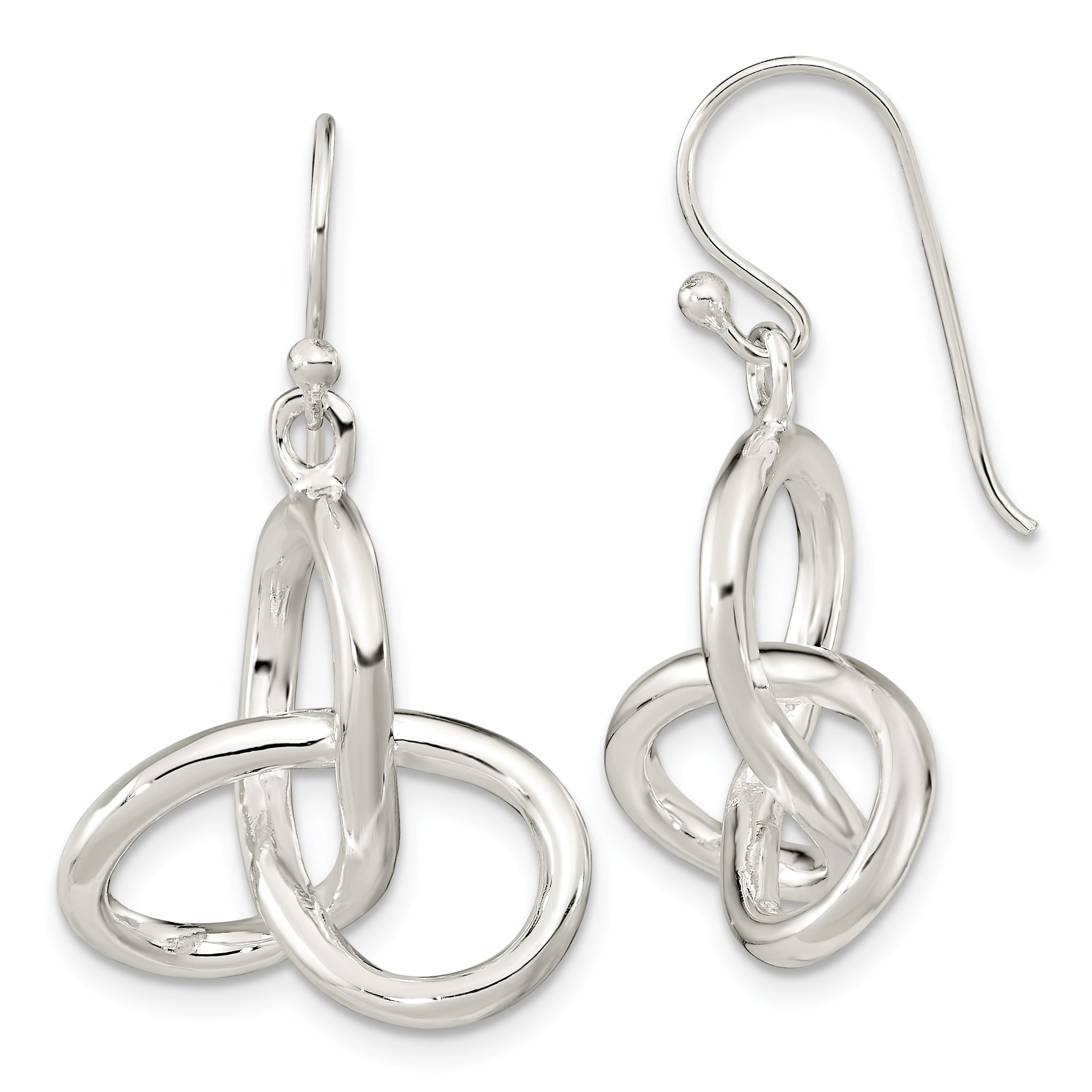 Sterling Silver Polished Knot Dangle Shephard Hook Earrings