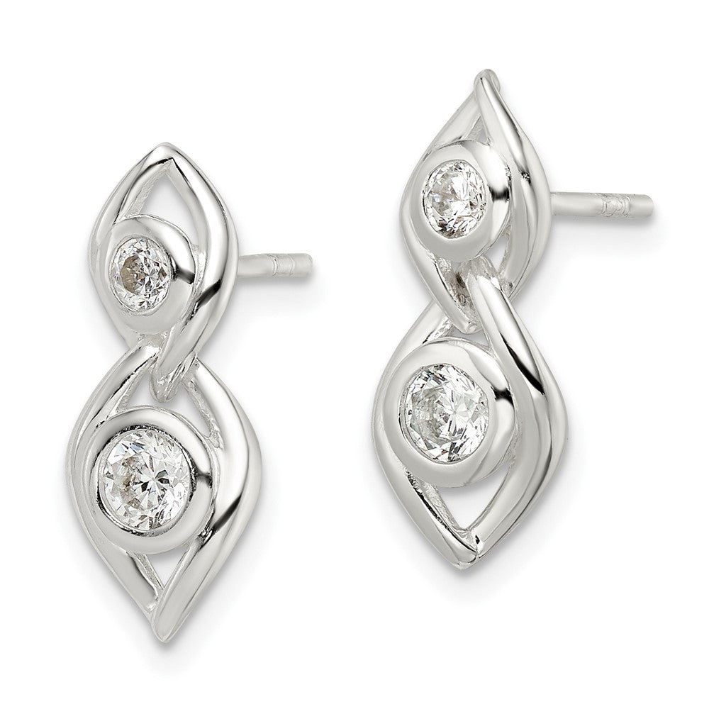 Sterling Silver Polished Cz Post Dangle Earrings