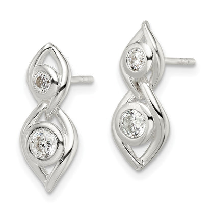 Sterling Silver Polished Cz Post Dangle Earrings