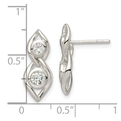 Sterling Silver Polished Cz Post Dangle Earrings