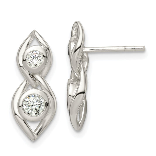 Sterling Silver Polished Cz Post Dangle Earrings