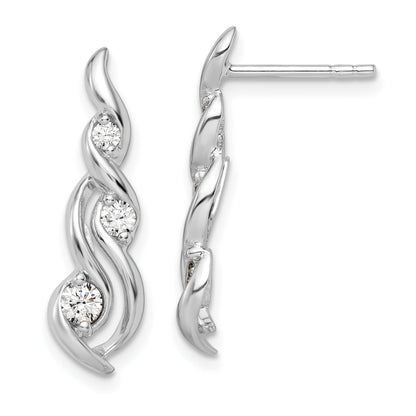 Sterling Silver Rhodium-Plated Twist Cz Post Dangle Earrings