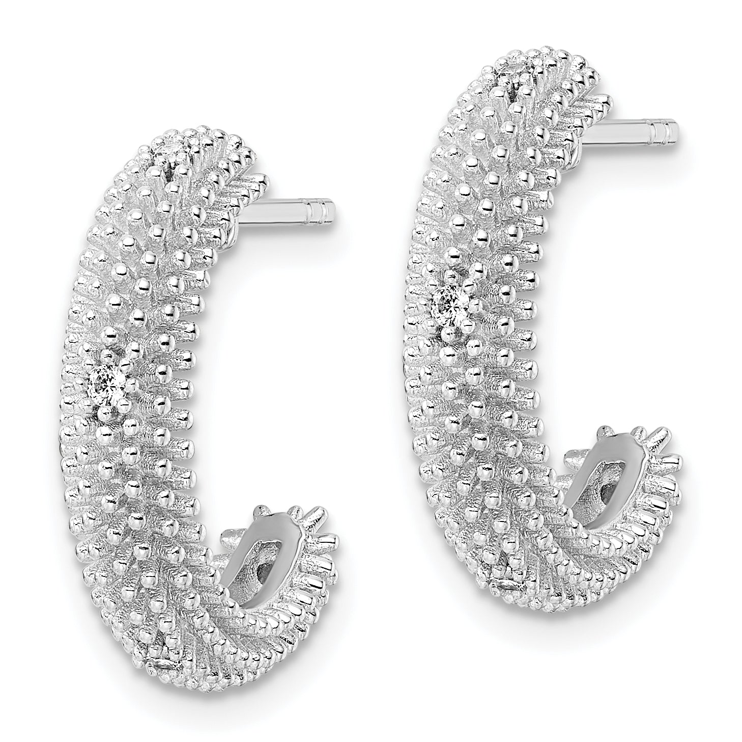 Sterling Silver Rhodium-Plated Cz Post Hoop Earrings