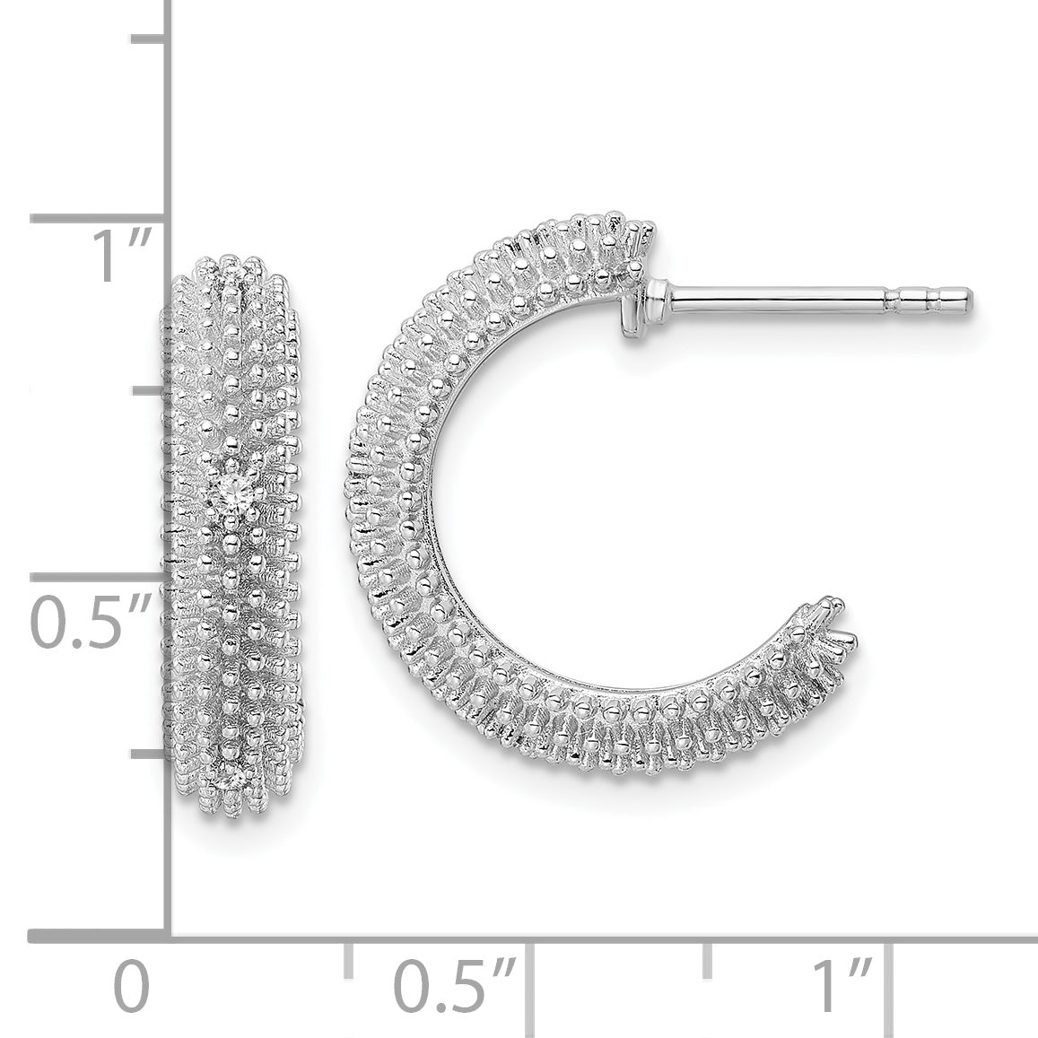 Sterling Silver Rhodium-Plated Cz Post Hoop Earrings