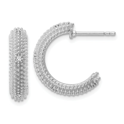 Sterling Silver Rhodium-Plated Cz Post Hoop Earrings