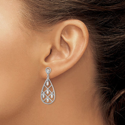 Sterling Silver Rhodium-Plated Baguette Cz Teardrop Post Earrings