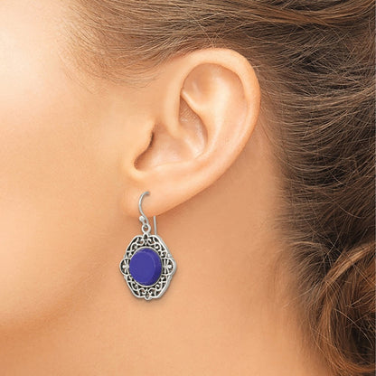 Sterling Silver Oxidized Dyed Agate Filigree Fancy Dangle Earrings