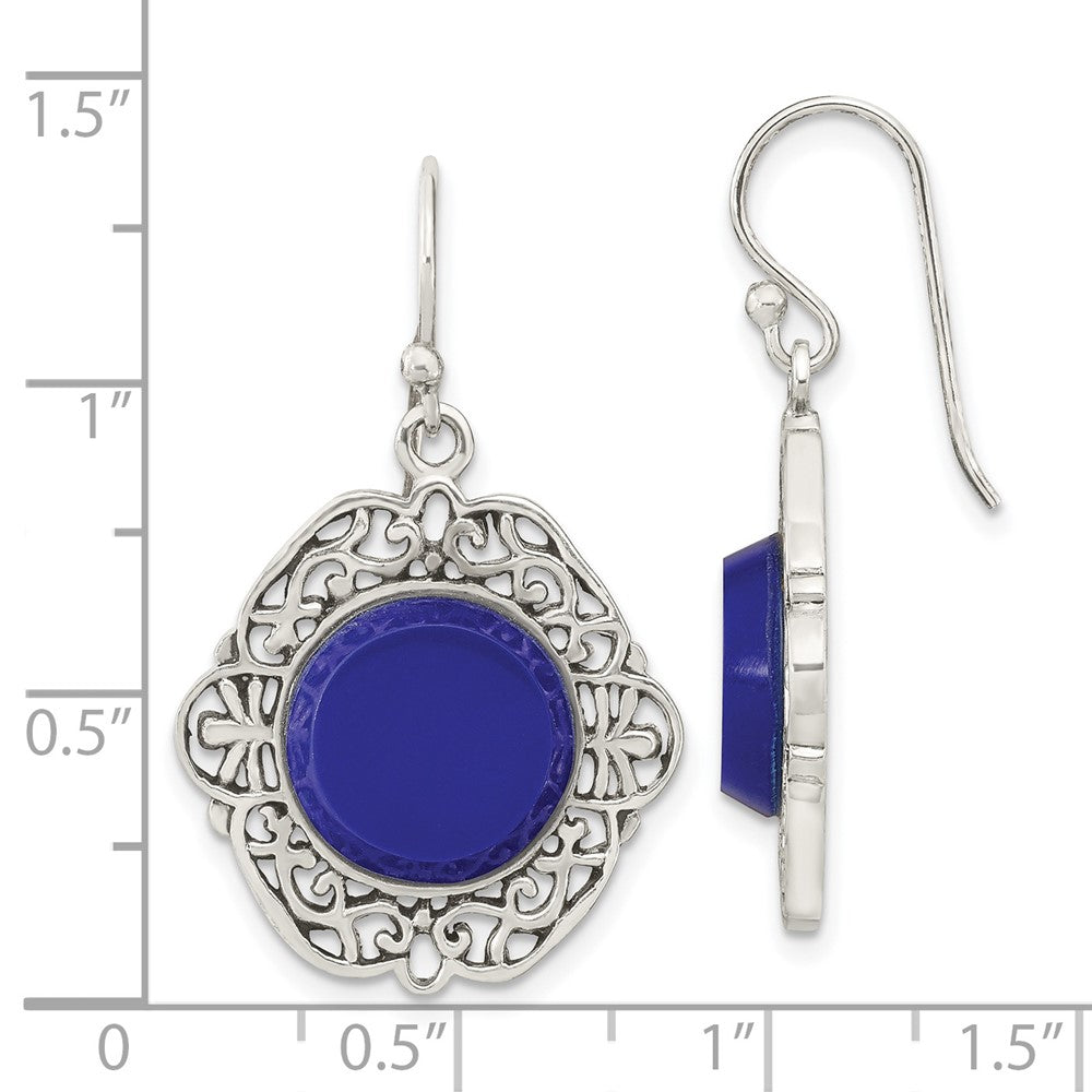 Sterling Silver Oxidized Dyed Agate Filigree Fancy Dangle Earrings