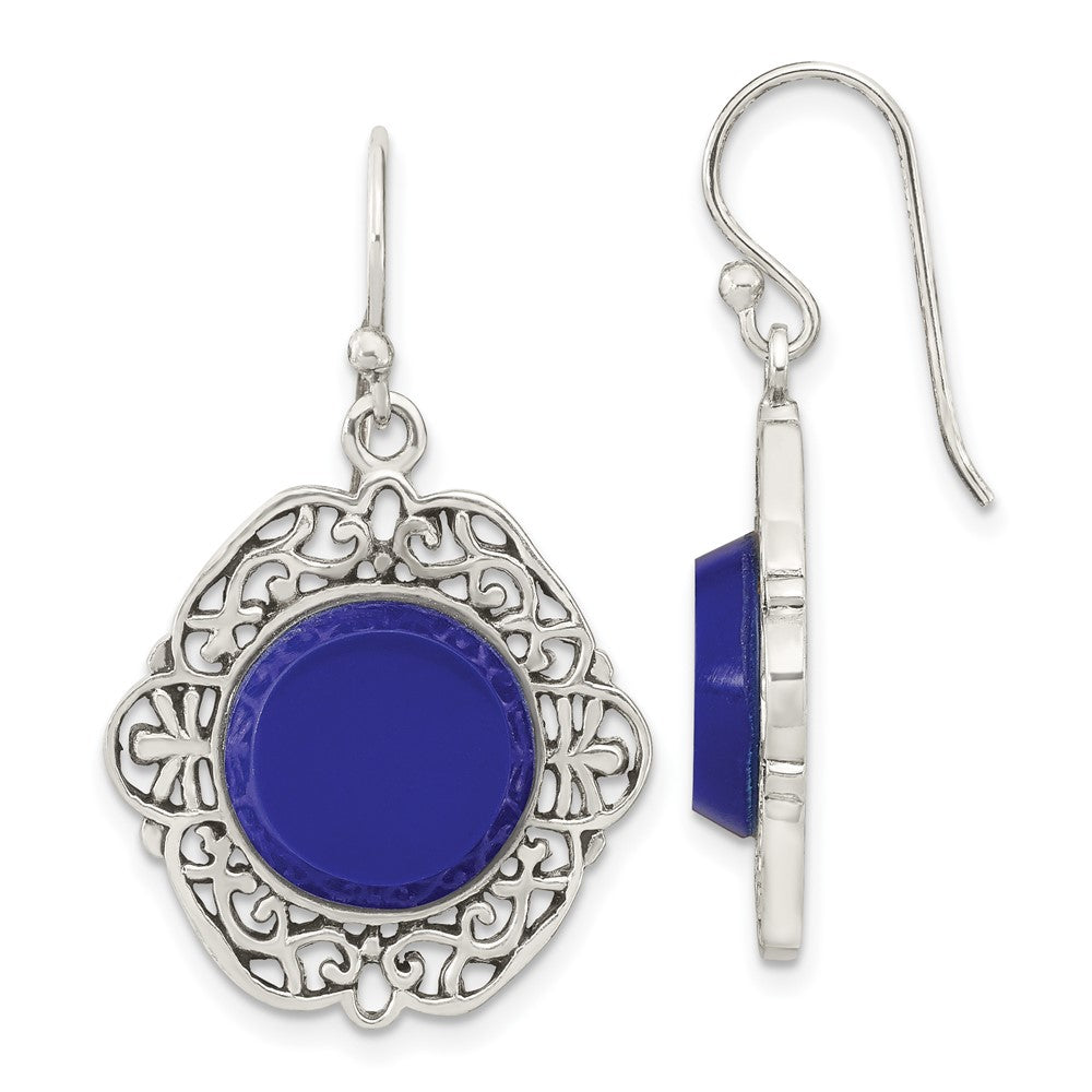 Sterling Silver Oxidized Dyed Agate Filigree Fancy Dangle Earrings