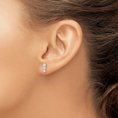 Sterling Silver Rh Polished Cz Post Earrings