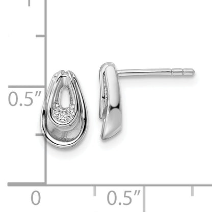 Sterling Silver Rh Polished Cz Post Dangle Earrings