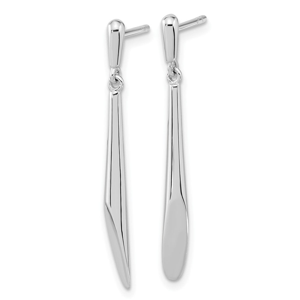 Sterling Silver Rh-Plated Polished Bar Dangle Post Earrings