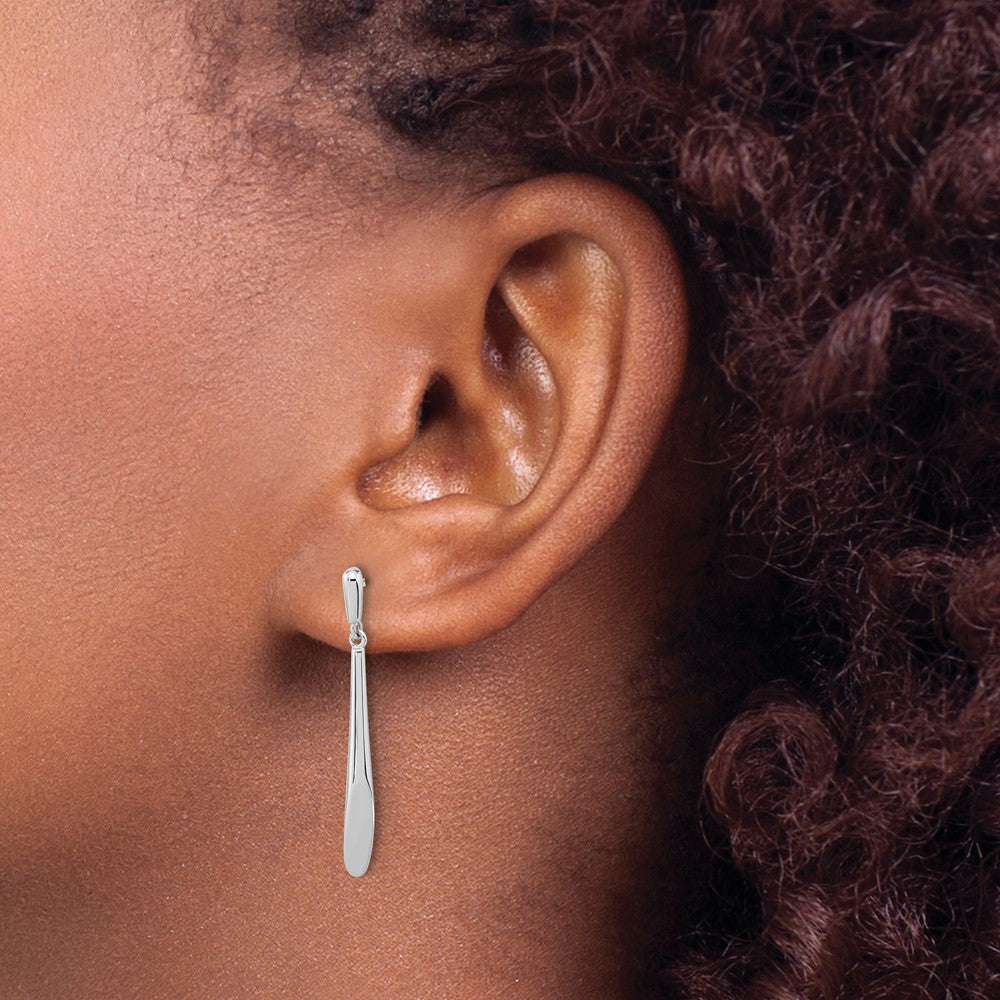 Sterling Silver Rh-Plated Polished Bar Dangle Post Earrings