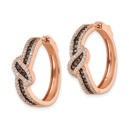 Sterling Silver Rose-Tone Blk Rhodium-Plate Cz Fancy Hinged Hoop Earrings