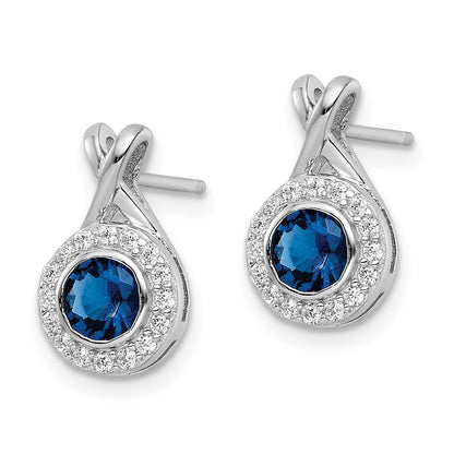 Sterling Silver Rhodium-Plated Cz And Glass Stone Dangle Post Earrings
