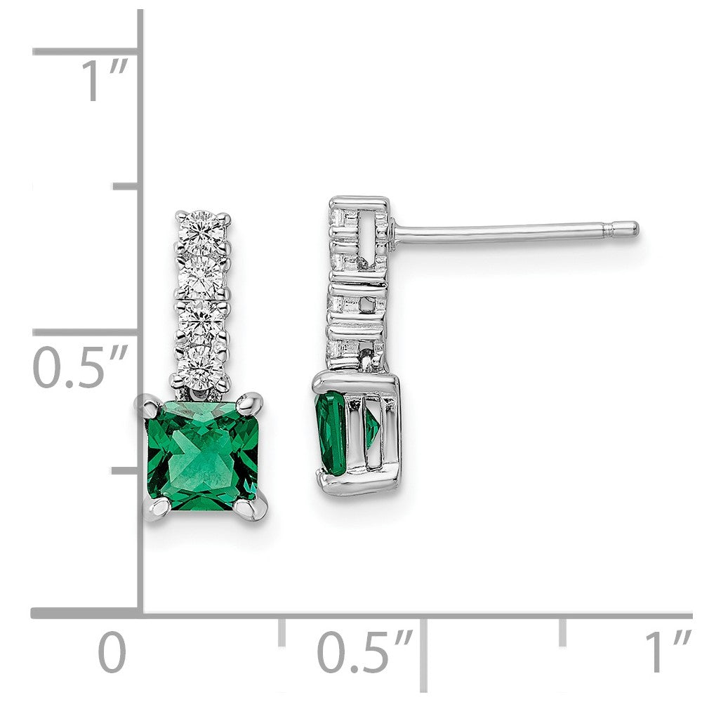 Sterling Silver Polished Rhodium-Plated Green/Clear Cz Post Dangle Earrings