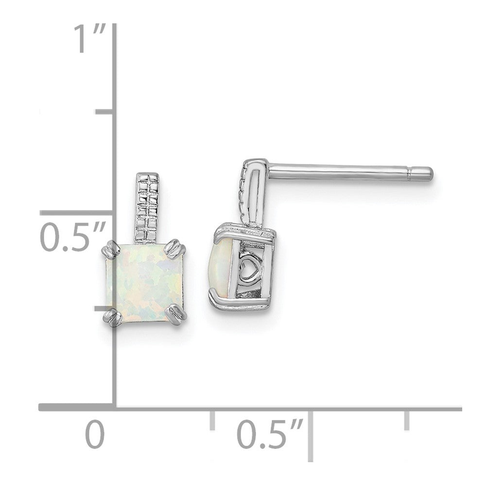 Sterling Silver Rhodium-Plated Square White Created Opal Post Earrings