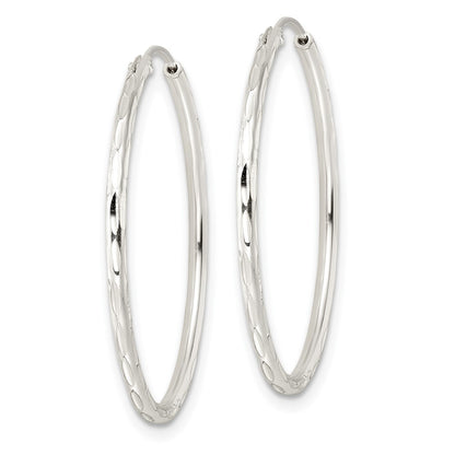 Sterling Silver Diamond-Cut 1.5X30mm Endless Tube Hoop Earrings