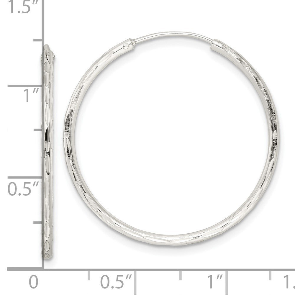 Sterling Silver Diamond-Cut 1.5X30mm Endless Tube Hoop Earrings