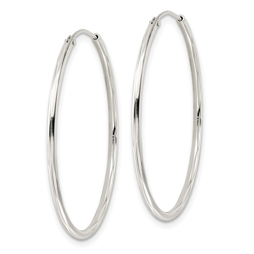 Sterling Silver Diamond-Cut 1.5X35mm Endless Tube Hoop Earrings