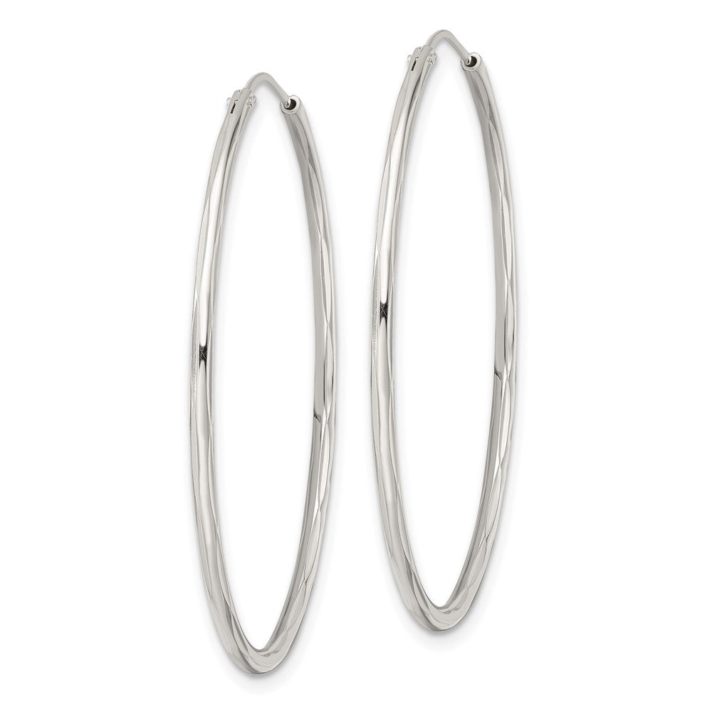 Sterling Silver Diamond-Cut 1.5X40mm Endless Tube Hoop Earrings