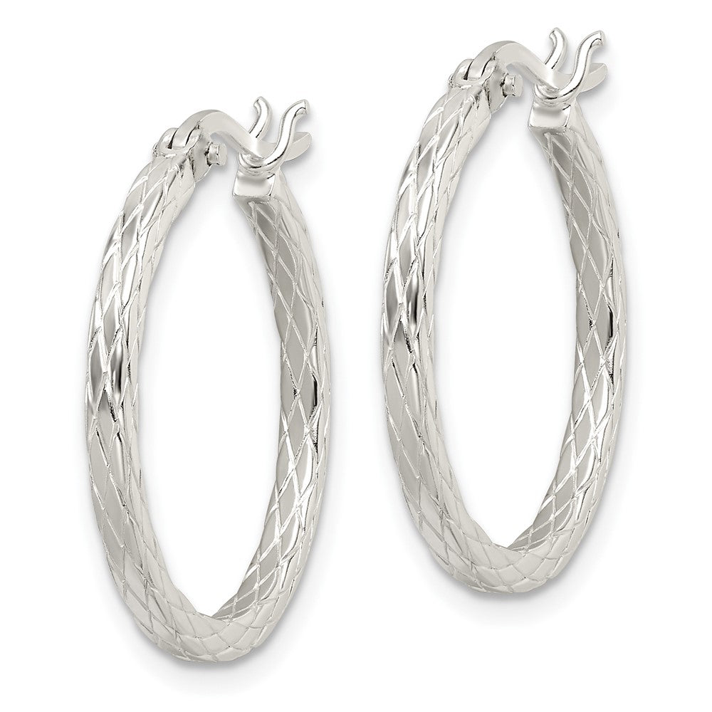 Sterling Silver Rhodium-Plated Diamond Pattern Hoop Earrings