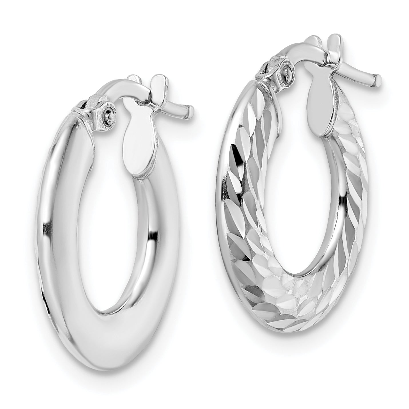 Sterling Silver Rhodium-Plated 2X18mm D/C Knife-Edge Tube Hoop Earrings
