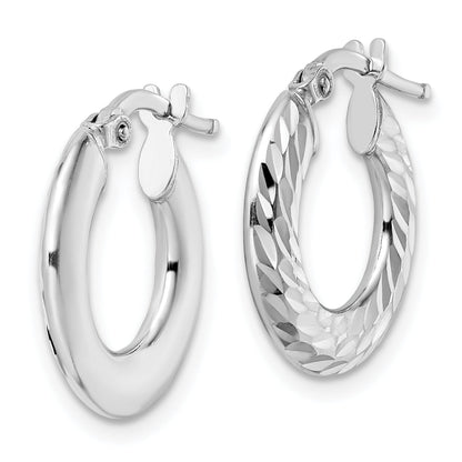 Sterling Silver Rhodium-Plated 2X18mm D/C Knife-Edge Tube Hoop Earrings