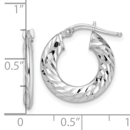 Sterling Silver Rhodium-Plated 2X18mm D/C Knife-Edge Tube Hoop Earrings