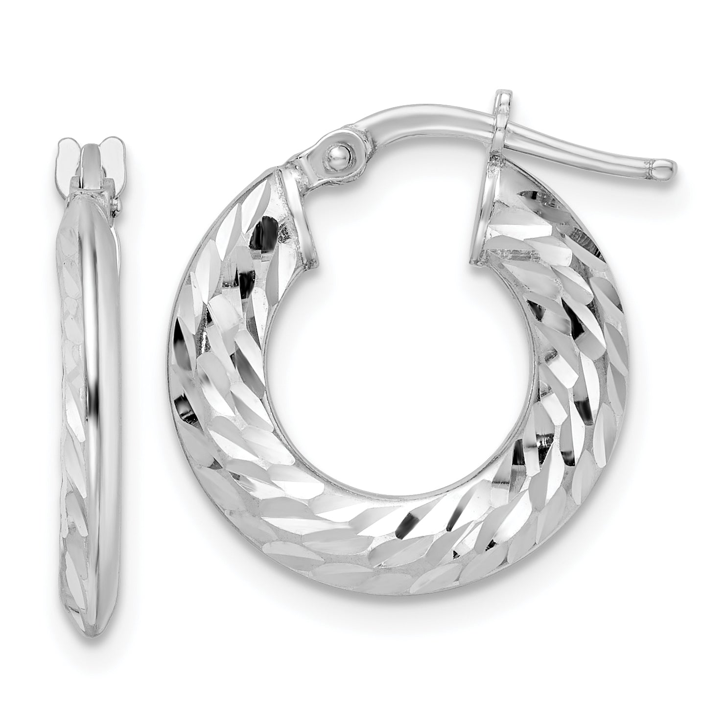 Sterling Silver Rhodium-Plated 2X18mm D/C Knife-Edge Tube Hoop Earrings