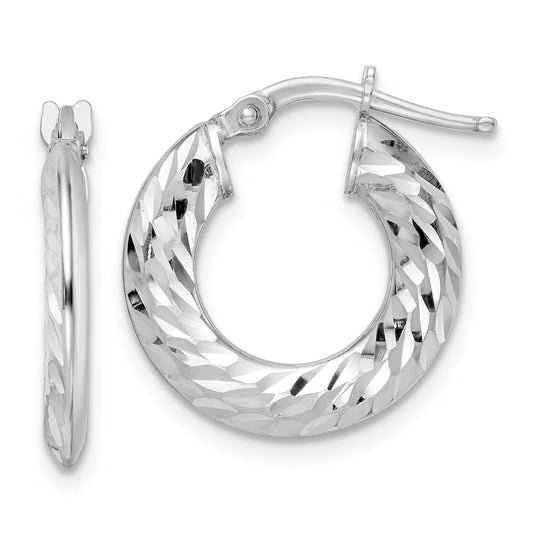 Sterling Silver Rhodium-Plated 2X18mm D/C Knife-Edge Tube Hoop Earrings