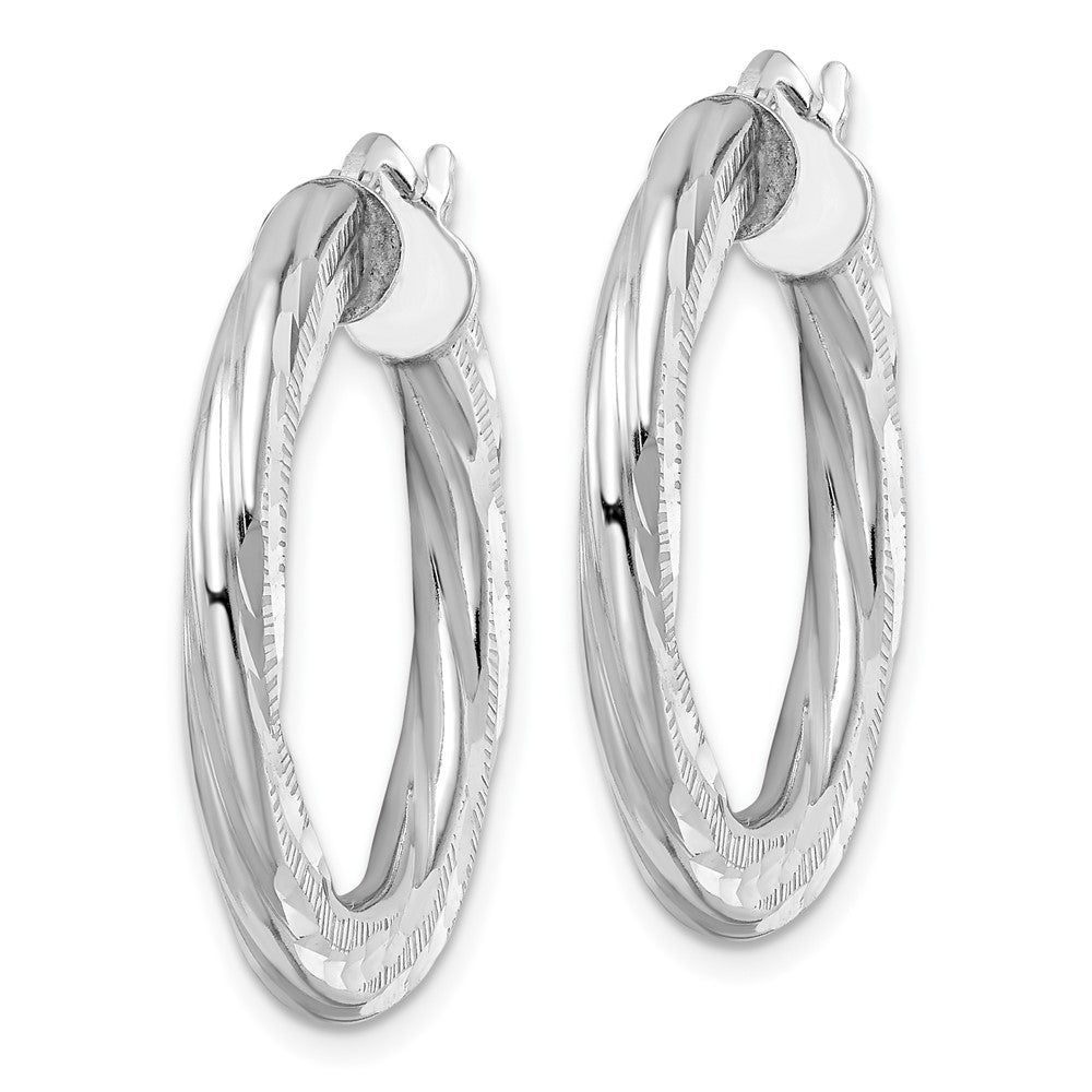 Sterling Silver Rhodium-Plated 3X29mm D/C Twisted Tube Hoop Earrings