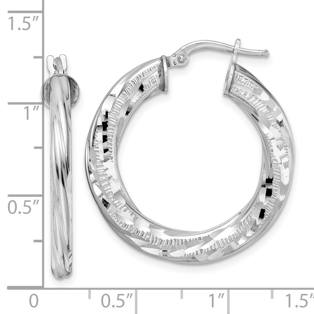Sterling Silver Rhodium-Plated 3X29mm D/C Twisted Tube Hoop Earrings