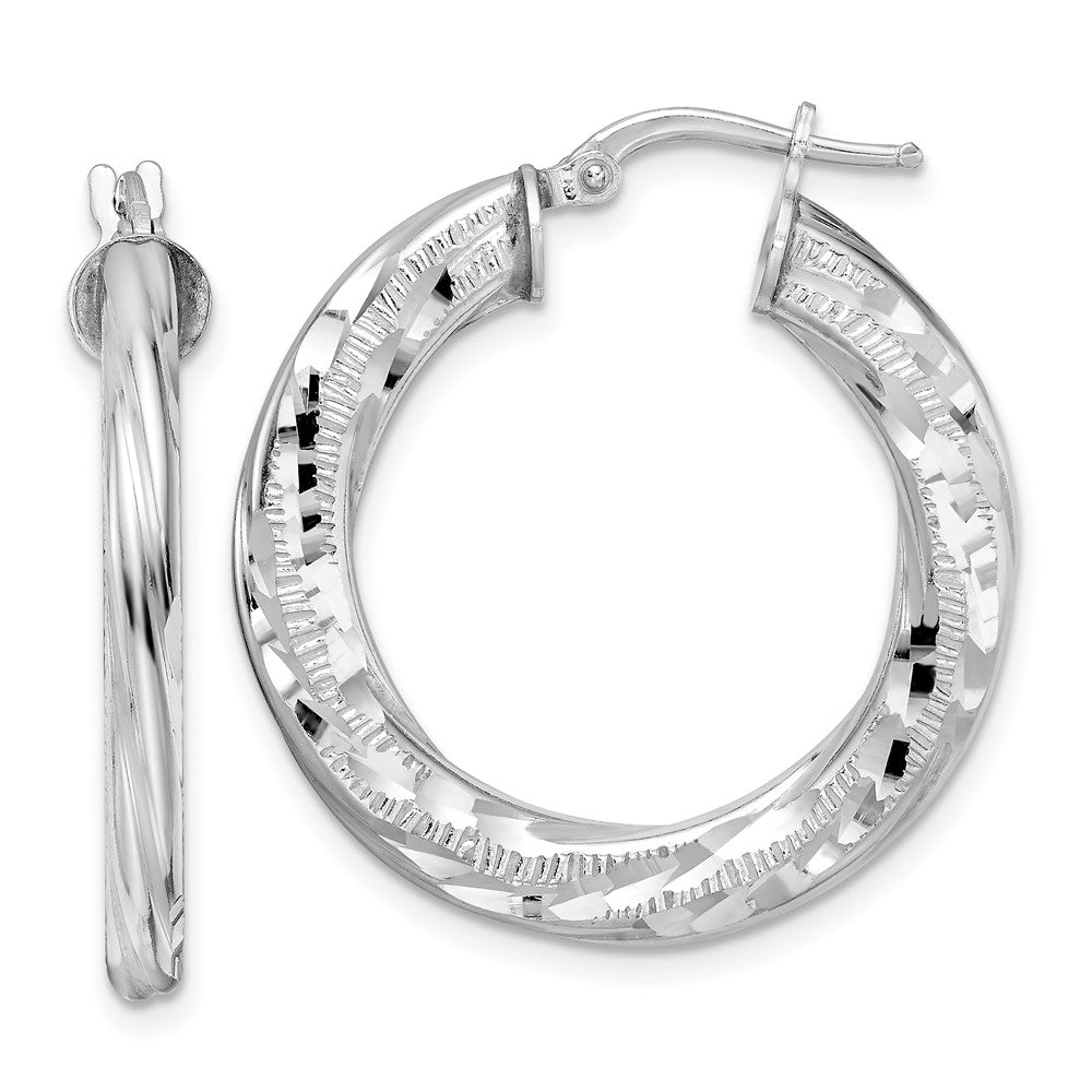 Sterling Silver Rhodium-Plated 3X29mm D/C Twisted Tube Hoop Earrings