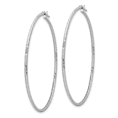 Sterling Silver Rhod-Plated Polished Diamond-Cut 1.5mm Tube Hoop Earrings